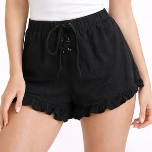Black lightweight ruffle shorts